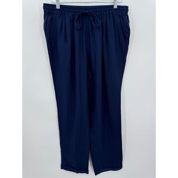 J. CREW Dark Blue Pull On 100% Linen Tie Waist Wide Leg Pants Size 12 - Picture 1 of 6